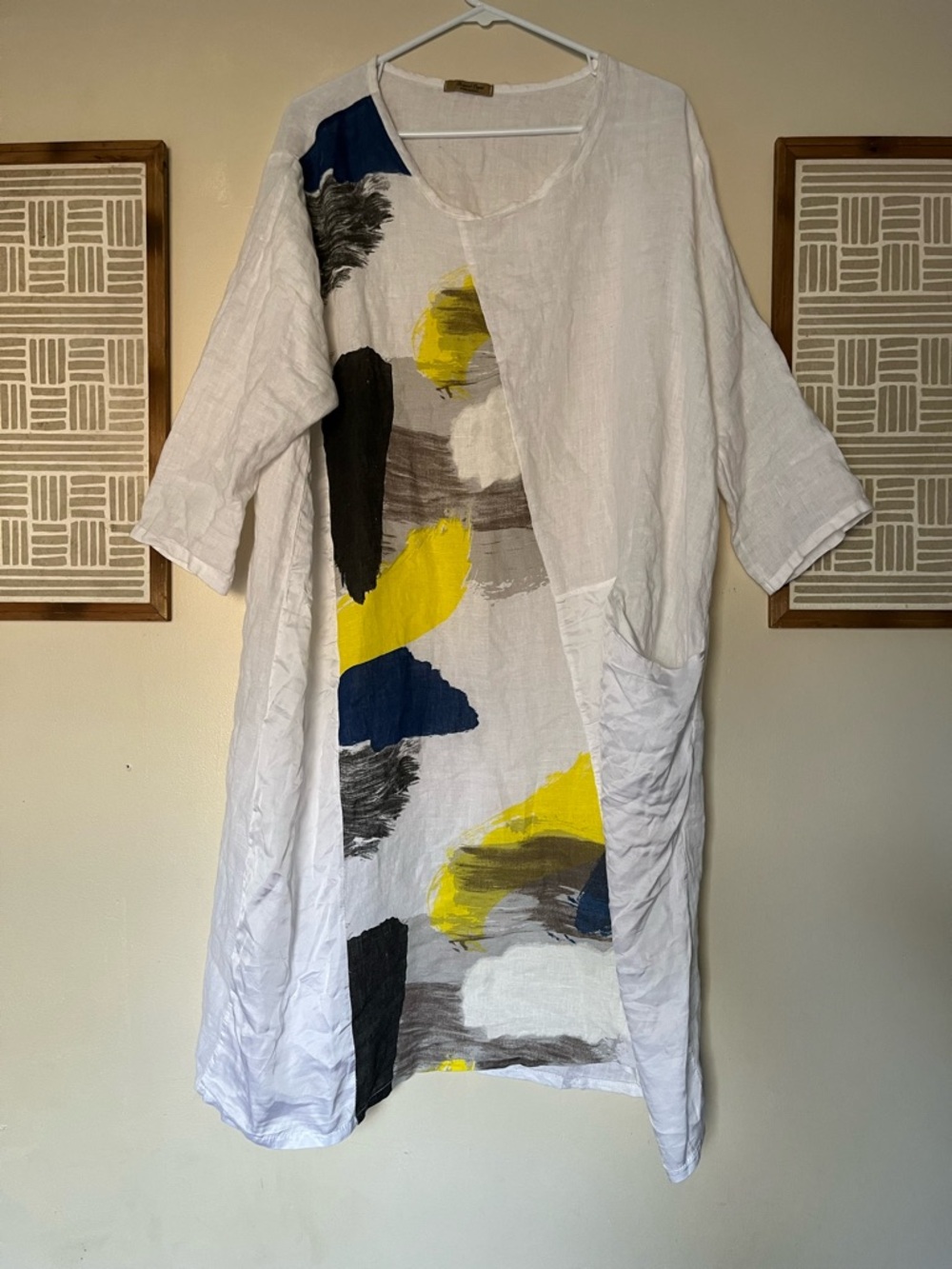 Beyond Capri 100% Linen Art To Wear Maxi Dress Made In Italy One Size Lagenlook